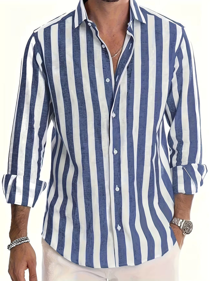 Men's Striped Shirt – Lightweight Long Sleeve Button Up, Casual Fit