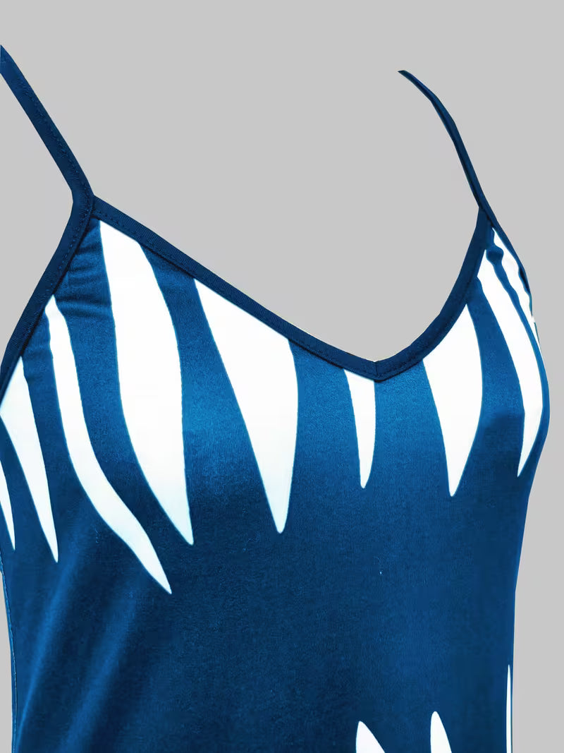 Women's Printed V-neck Slip Dress With Slim Straps