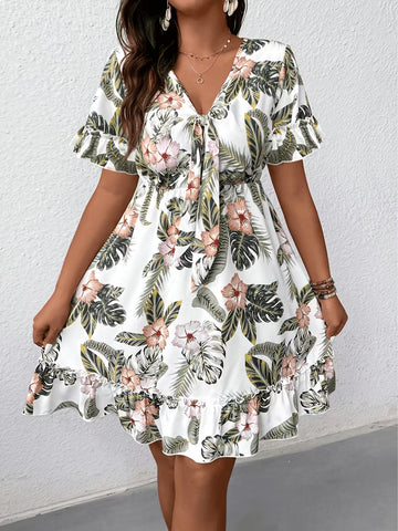 Women's Tropical Print Tie Front Summer Dress