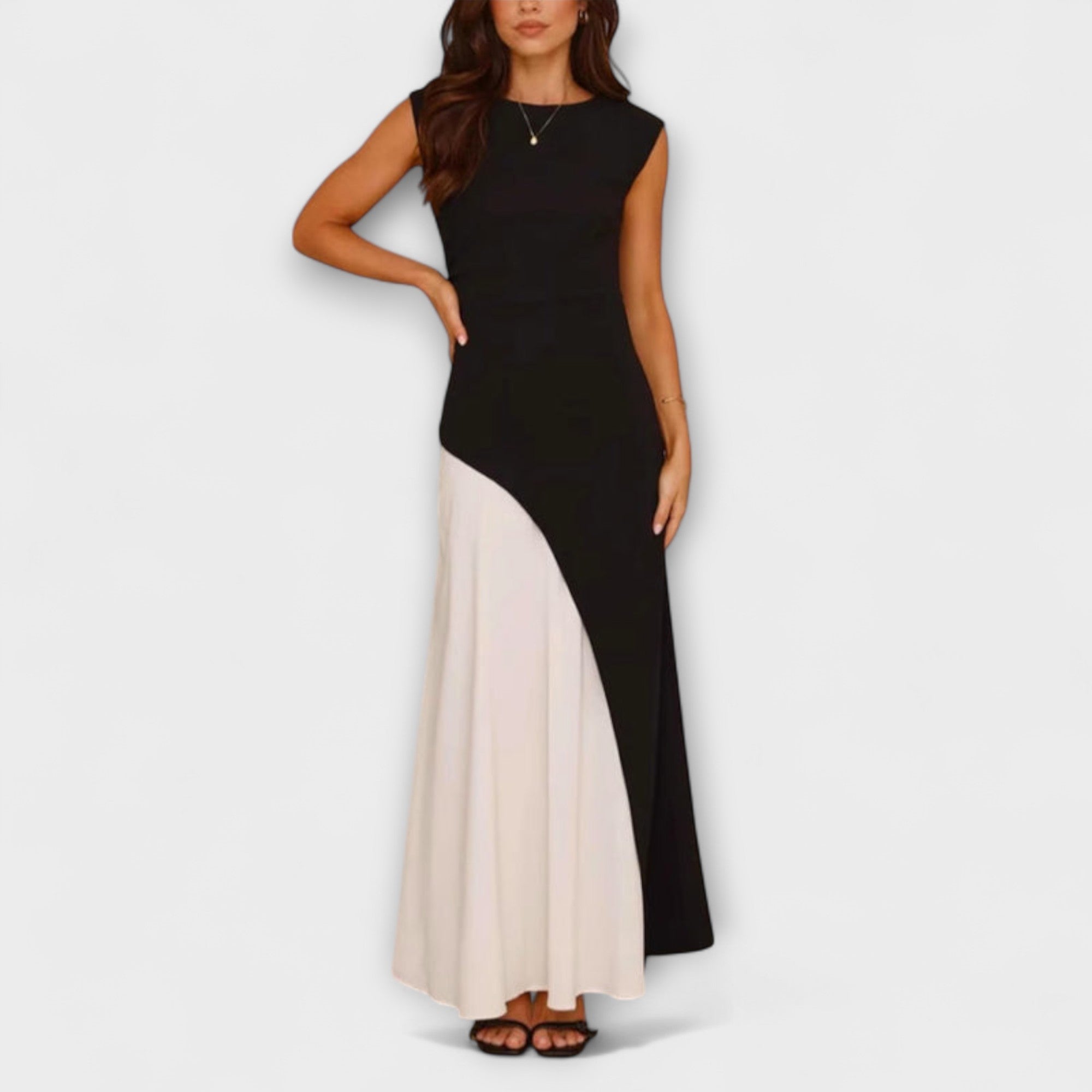 Monochrome Color Block Waist Dress