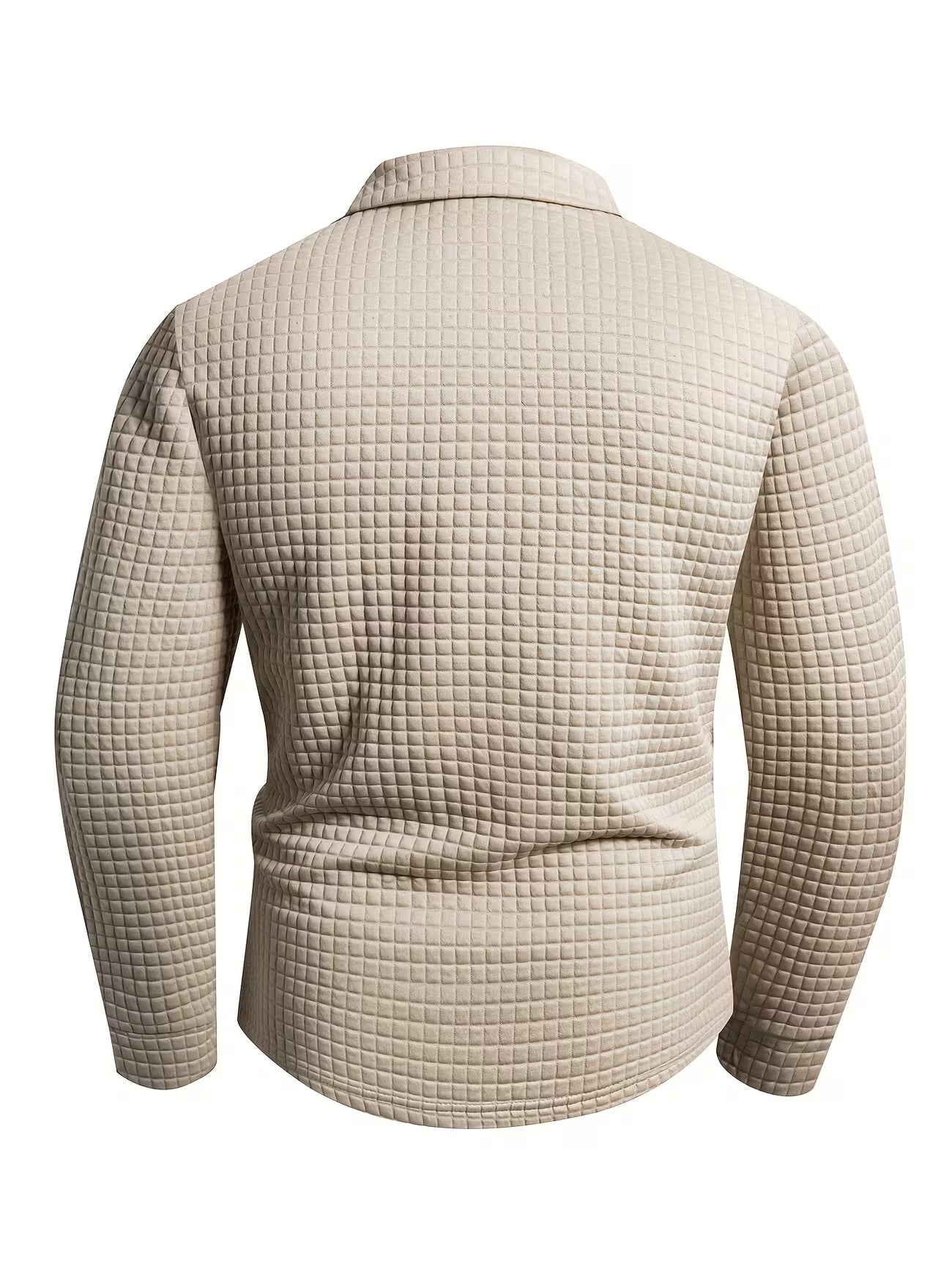 Men's Textured Grid Print Long Sleeve Lapel Shirt