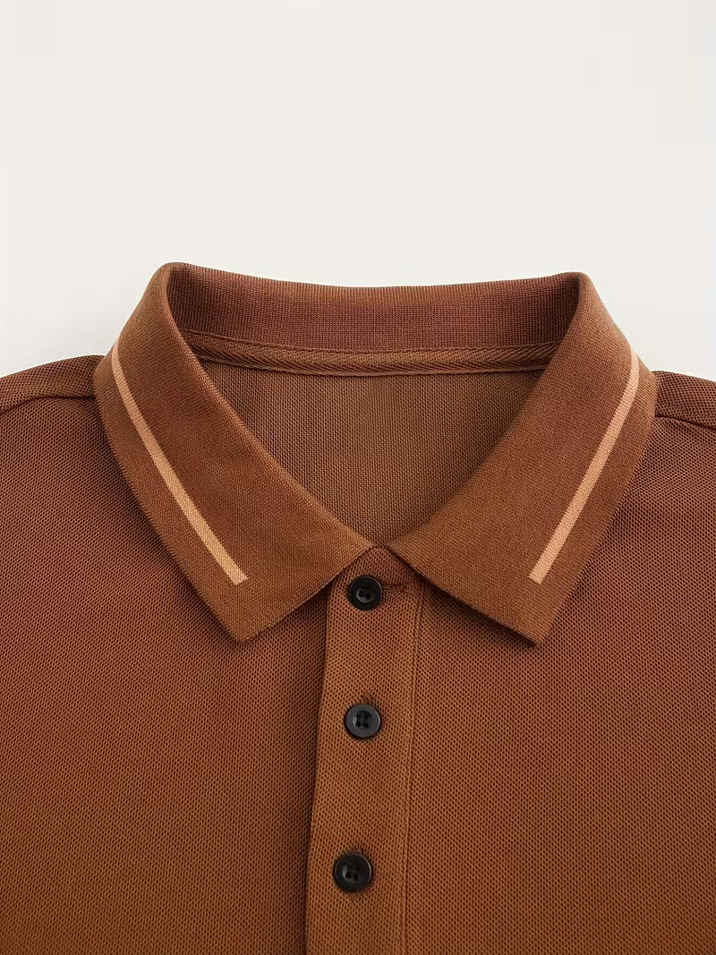 Men's Long Sleeve Rib-detail Stretch Golf Shirt