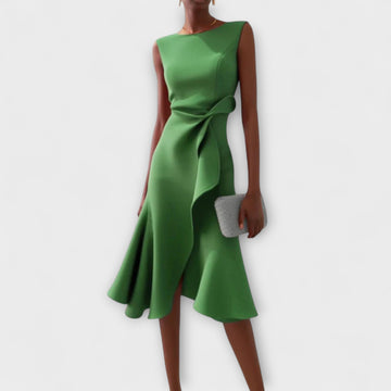 Women Green Asymmetric Sleeveless Midi Dress