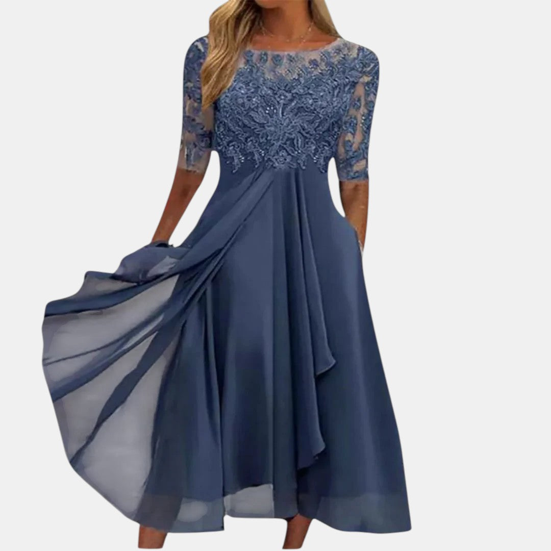 Women Blue Lace Midi Dress
