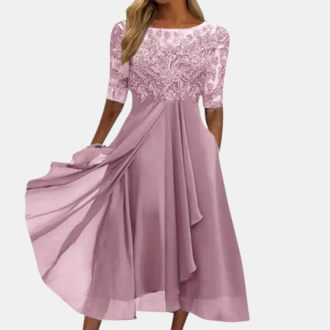 Women Blue Lace Midi Dress