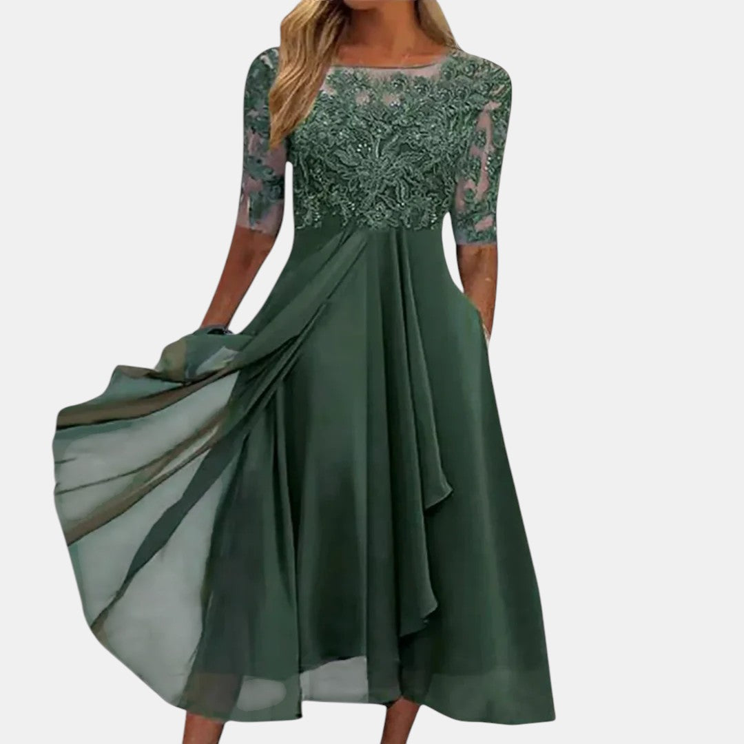 Women Blue Lace Midi Dress
