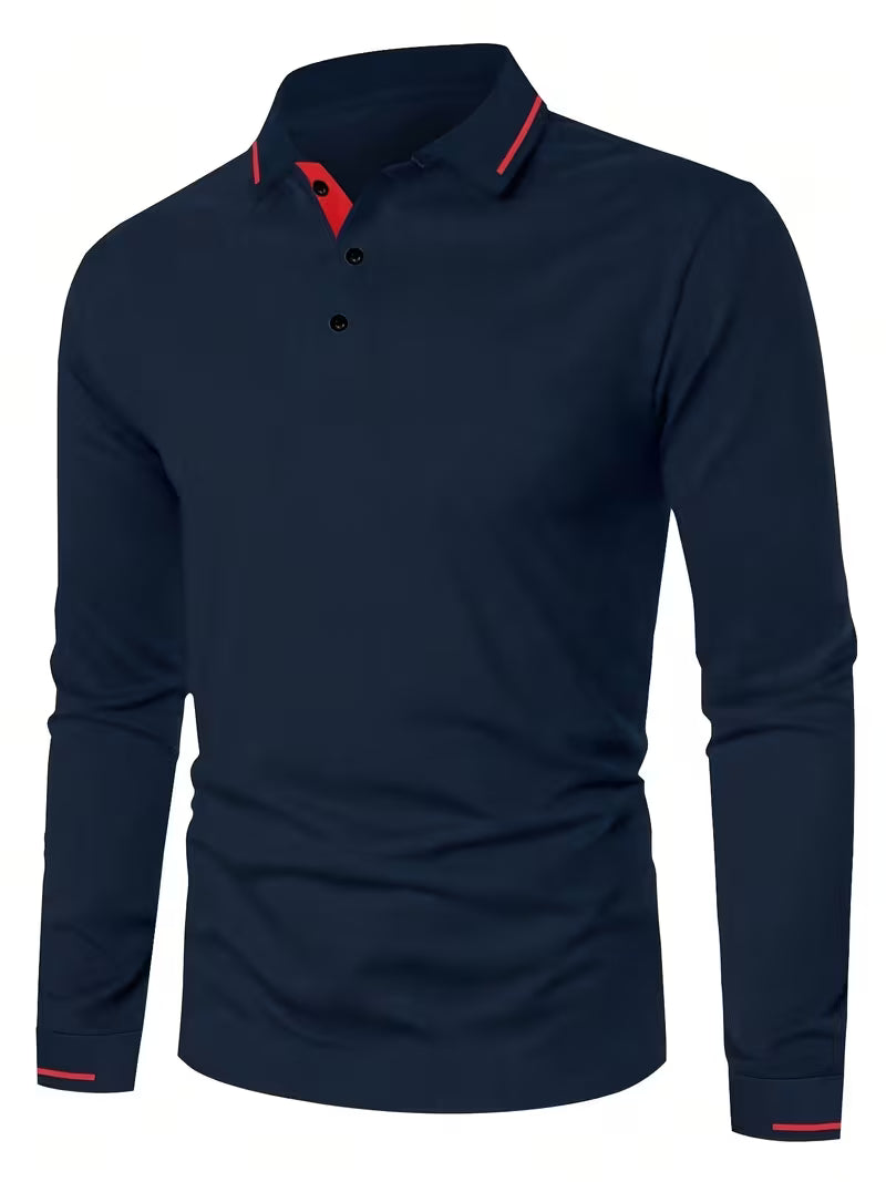 Men's Long Sleeve Rib-detail Stretch Golf Shirt