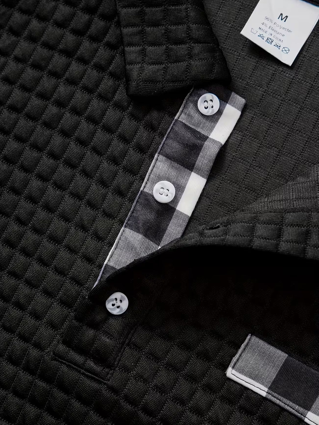 Men's Textured Grid Print Long Sleeve Lapel Shirt