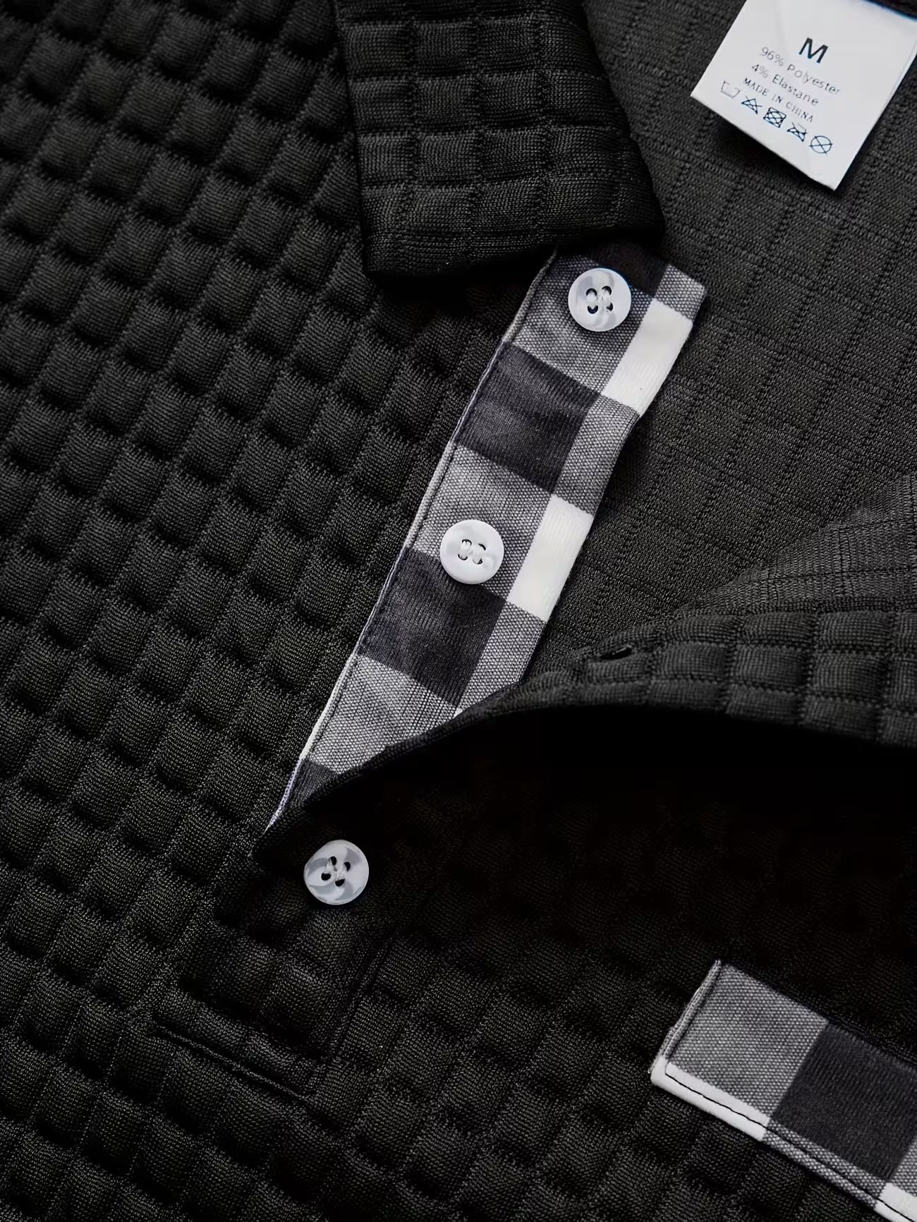 Men's Textured Grid Print Long Sleeve Lapel Shirt