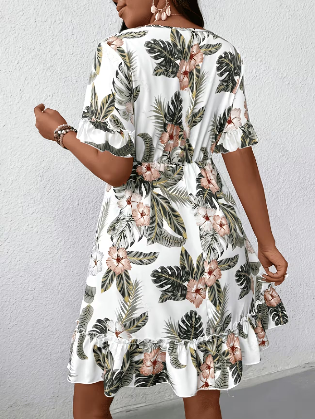 Women's Tropical Print Tie Front Summer Dress