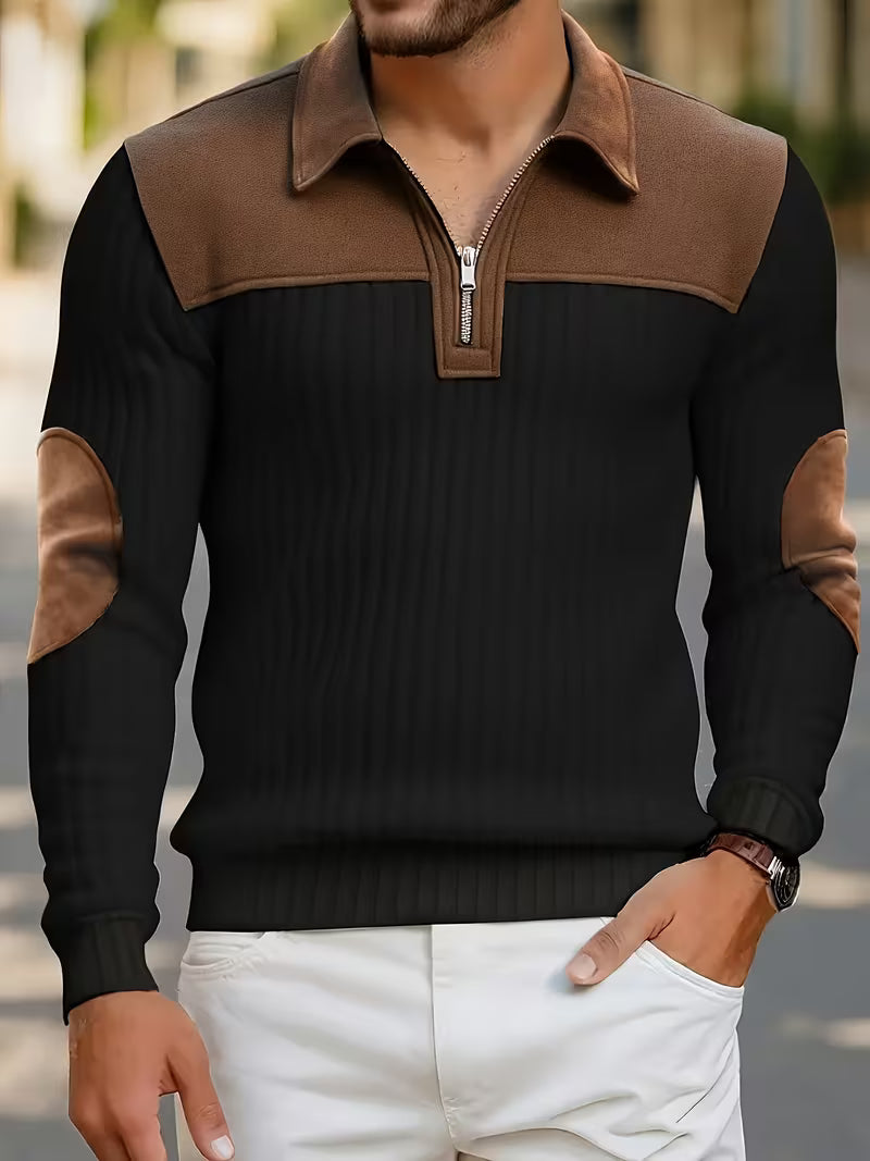 Mens Jacquard Knit Zip-neck Sweater Shirt
