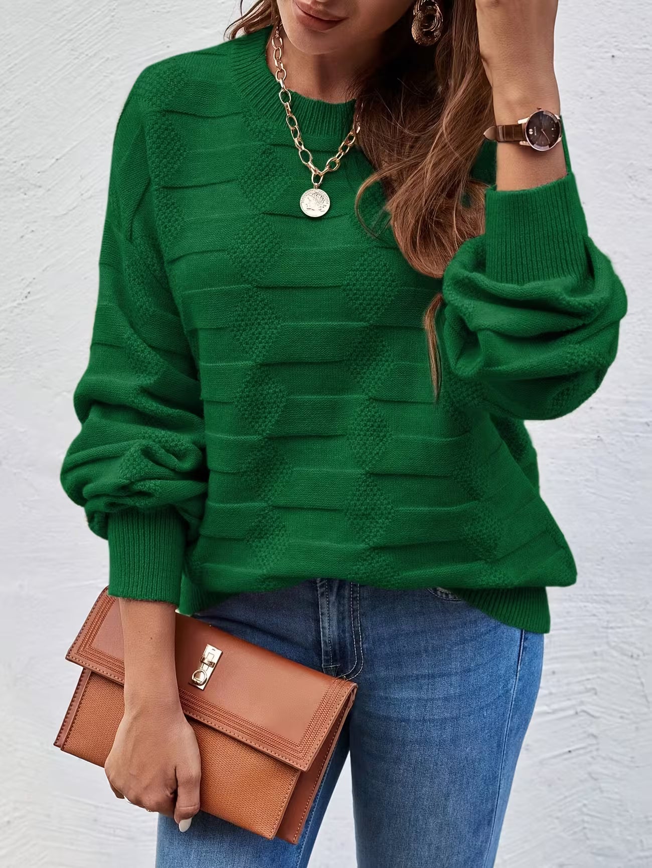 Women's Casual Crew Neck Long Sleeve Sweater Shirt