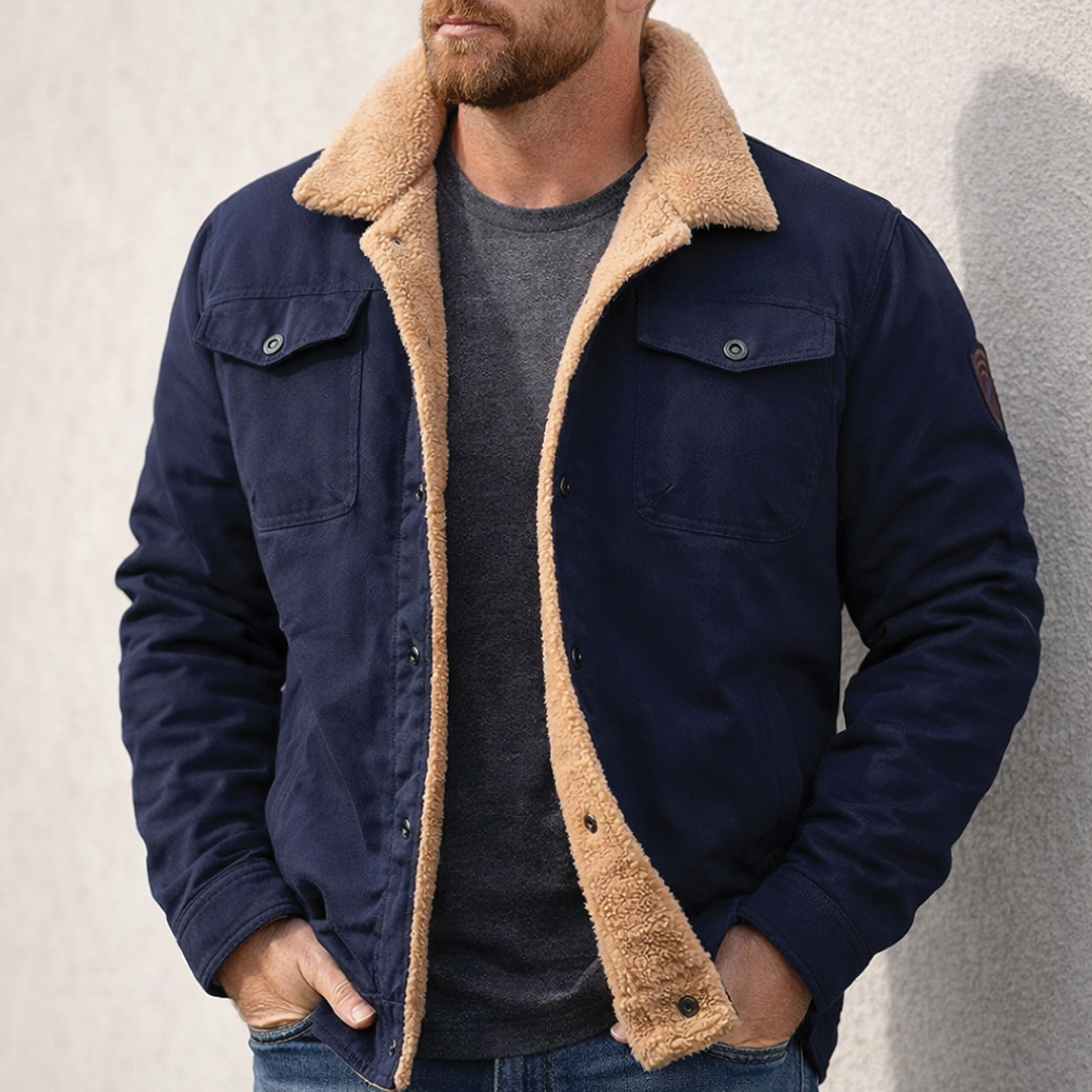 Men's Sherpa Lined Jacket – Button Front Workwear Style, Regular Fit