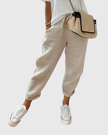 Women Beige High Waist Straight Leg Pants