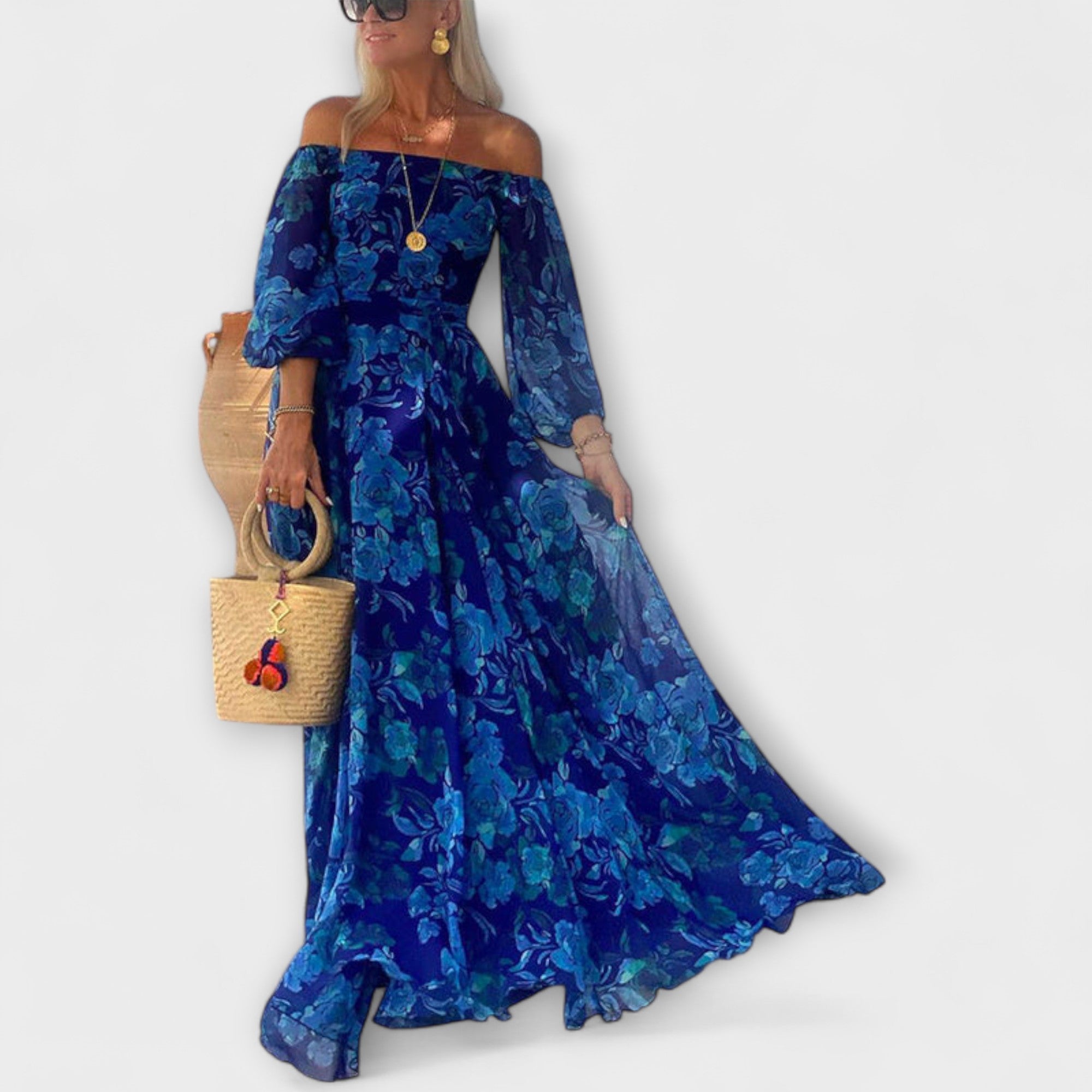 Floral Off-Shoulder Smocked Maxi Dress For Vacation