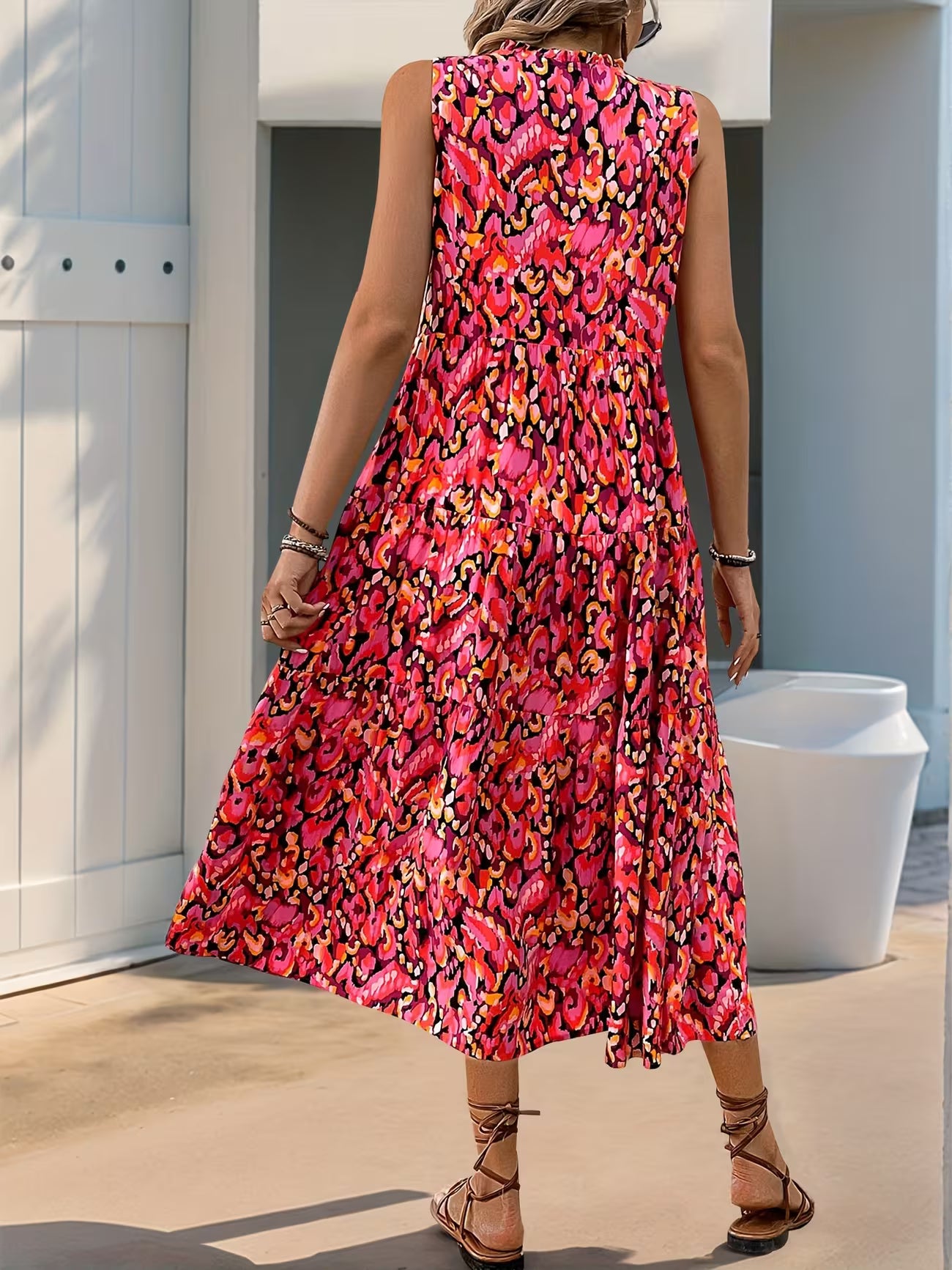 Women's Sleeveless Bohemian Fringe Tie Dress