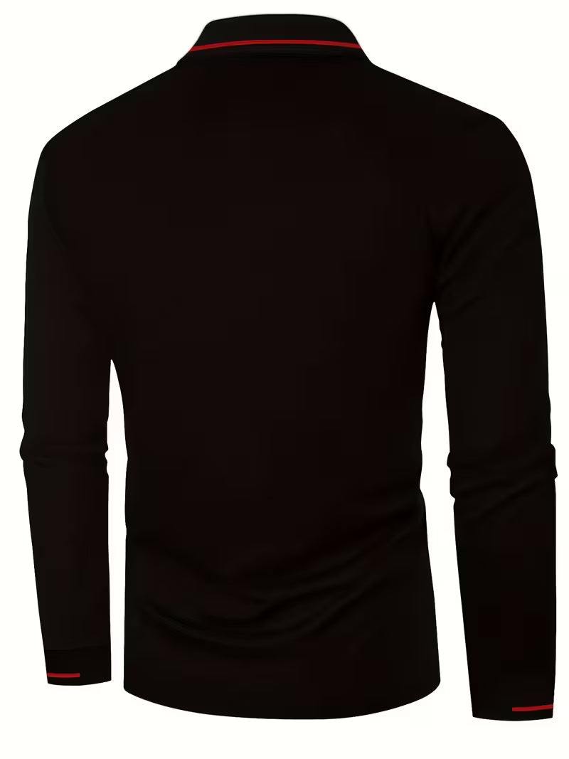 Men's Long Sleeve Rib-detail Stretch Golf Shirt