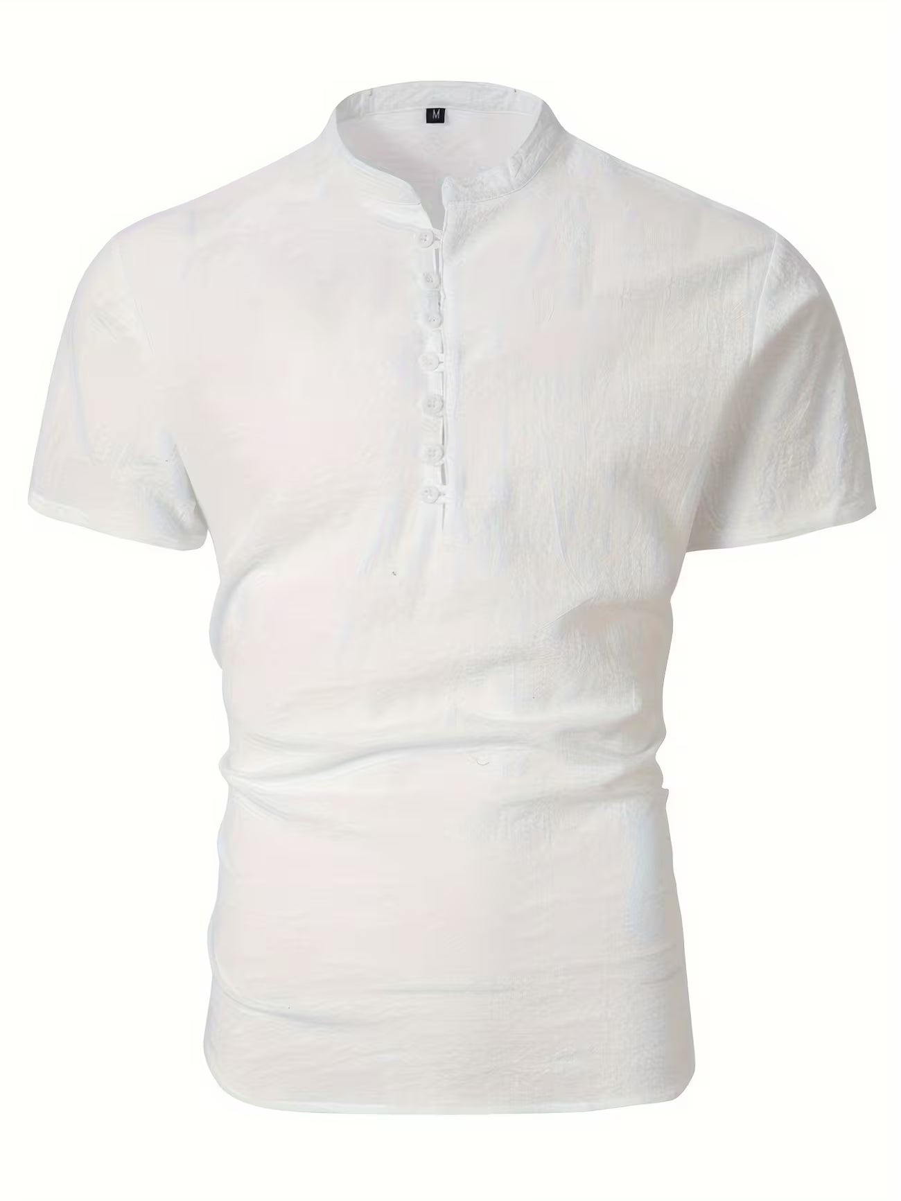 Mens Linen Stand Collar Short Sleeve Shirt