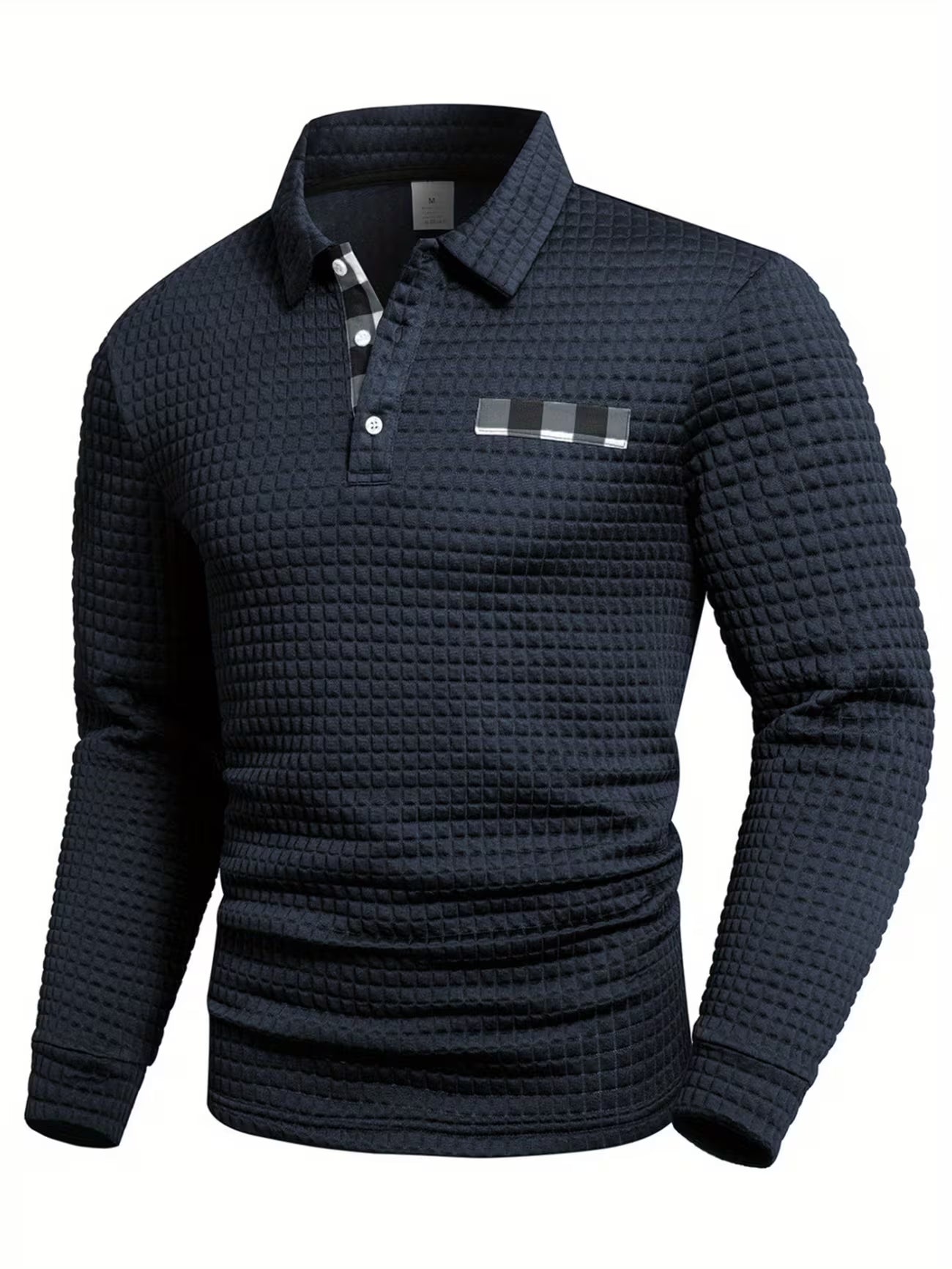 Men's Textured Grid Print Long Sleeve Lapel Shirt