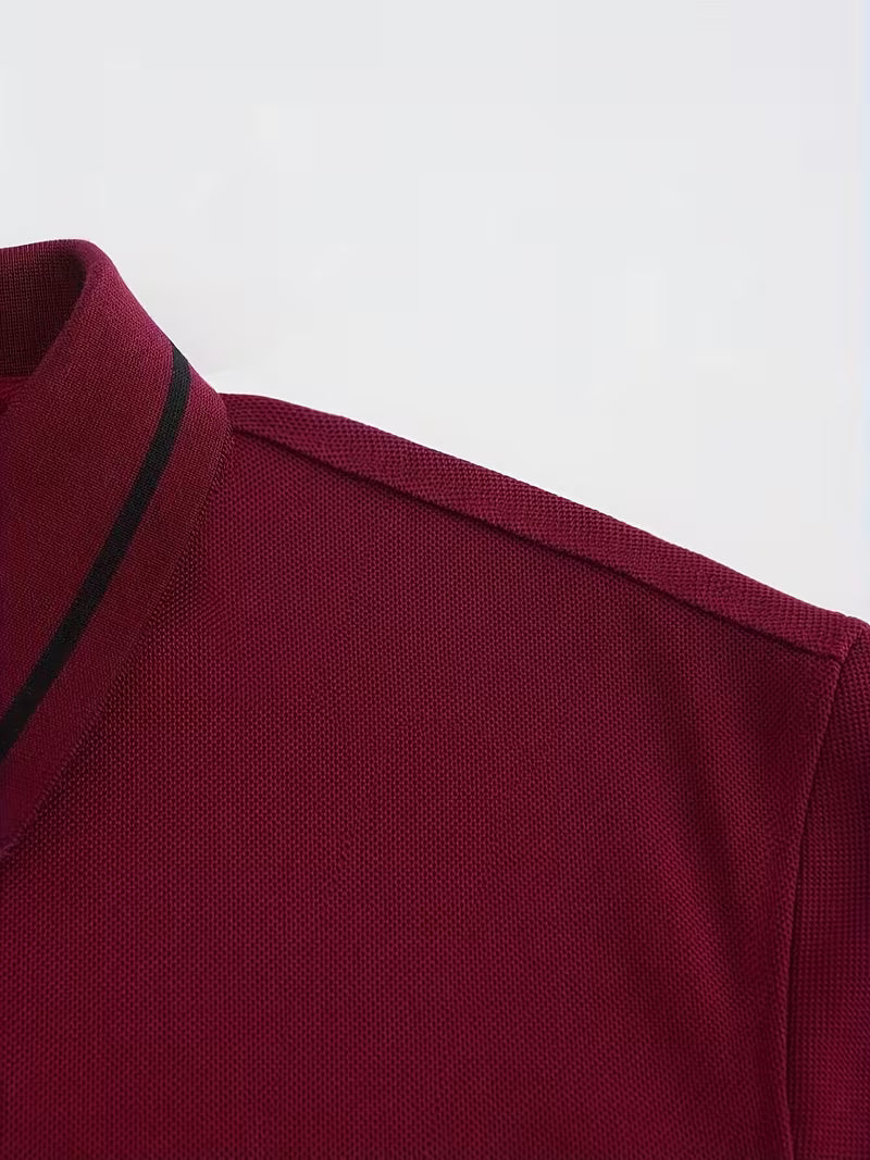 Men's Long Sleeve Rib-detail Stretch Golf Shirt