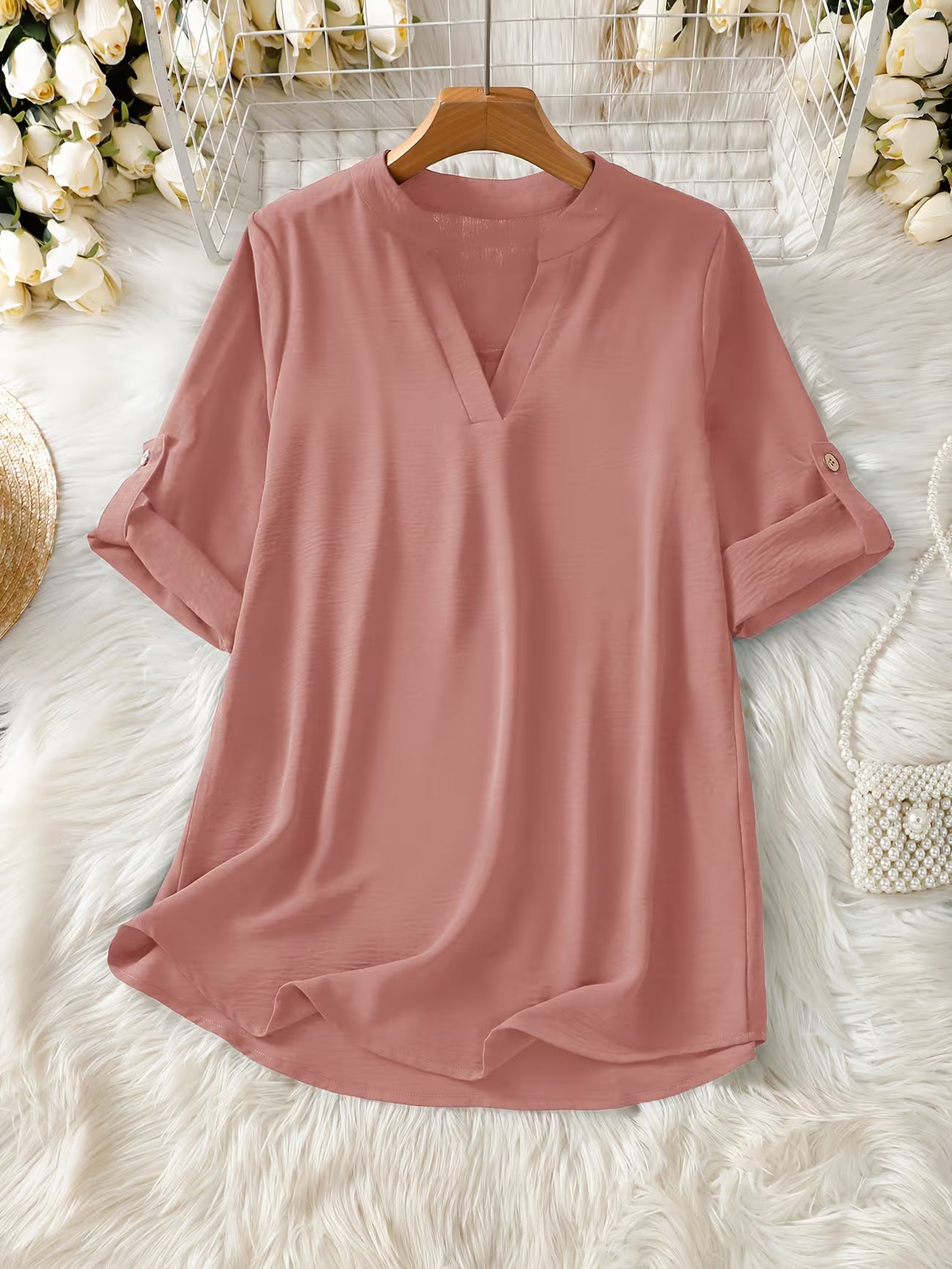 Women's Relaxed Short Sleeve Solid Color Shirt