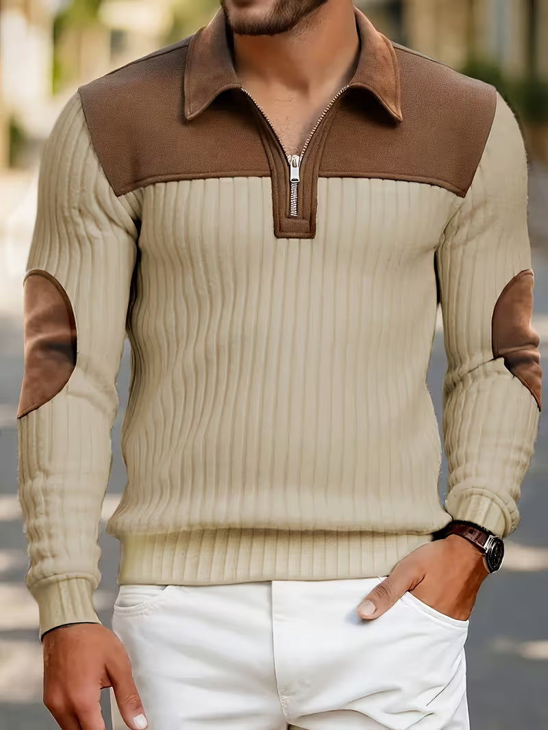 Mens Jacquard Knit Zip-neck Sweater Shirt