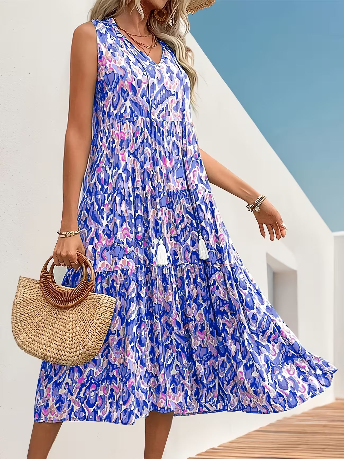 Women's Sleeveless Bohemian Fringe Tie Dress