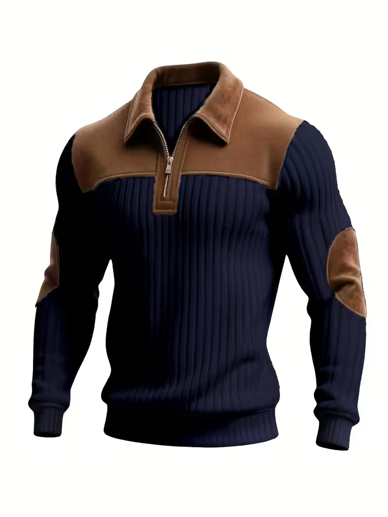 Mens Jacquard Knit Zip-neck Sweater Shirt