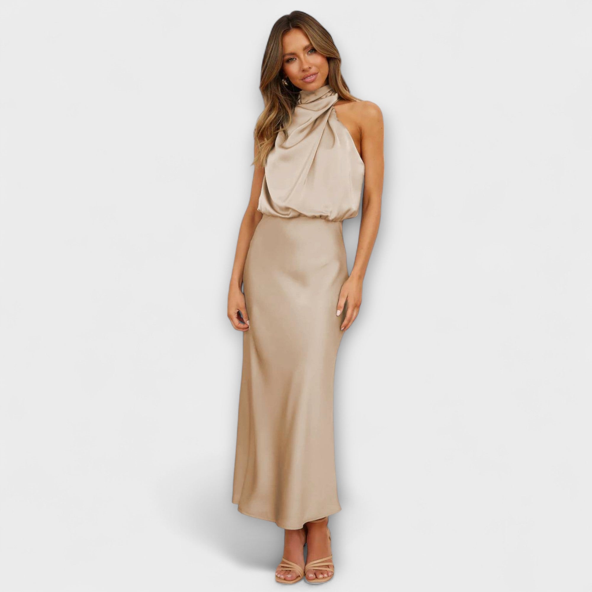 Elegant Halter Maxi Dress In Summery Yellow