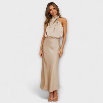 Elegant Halter Maxi Dress In Summery Yellow