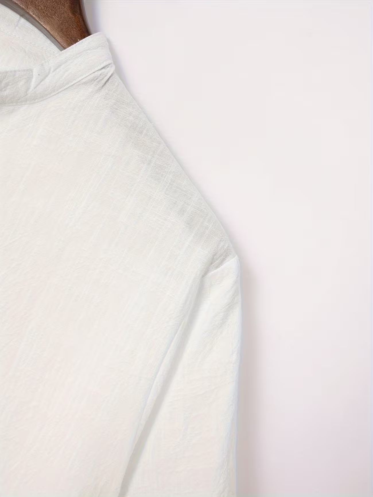 Mens Linen Stand Collar Short Sleeve Shirt
