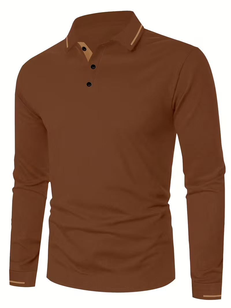 Men's Long Sleeve Rib-detail Stretch Golf Shirt