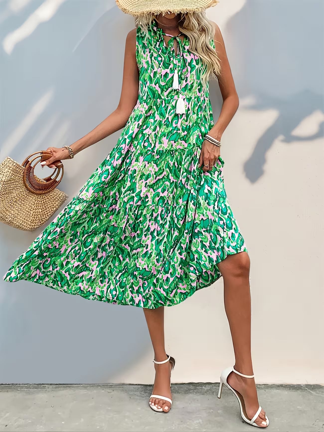 Women's Sleeveless Bohemian Fringe Tie Dress