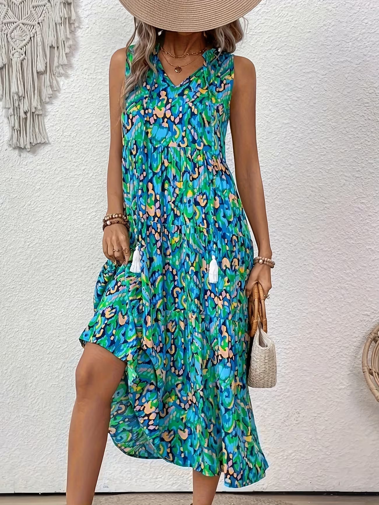 Women's Sleeveless Bohemian Fringe Tie Dress