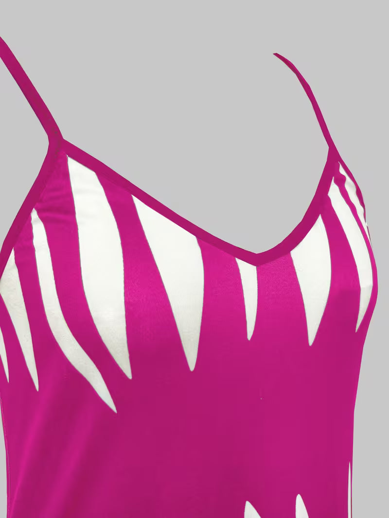 Women's Printed V-neck Slip Dress With Slim Straps