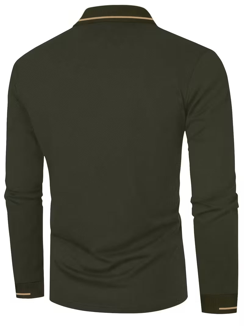Men's Long Sleeve Rib-detail Stretch Golf Shirt