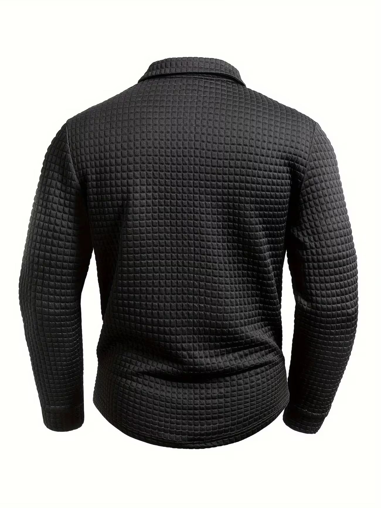 Men's Textured Grid Print Long Sleeve Lapel Shirt