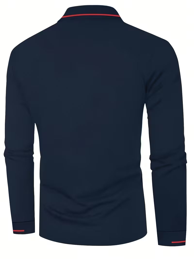 Men's Long Sleeve Rib-detail Stretch Golf Shirt