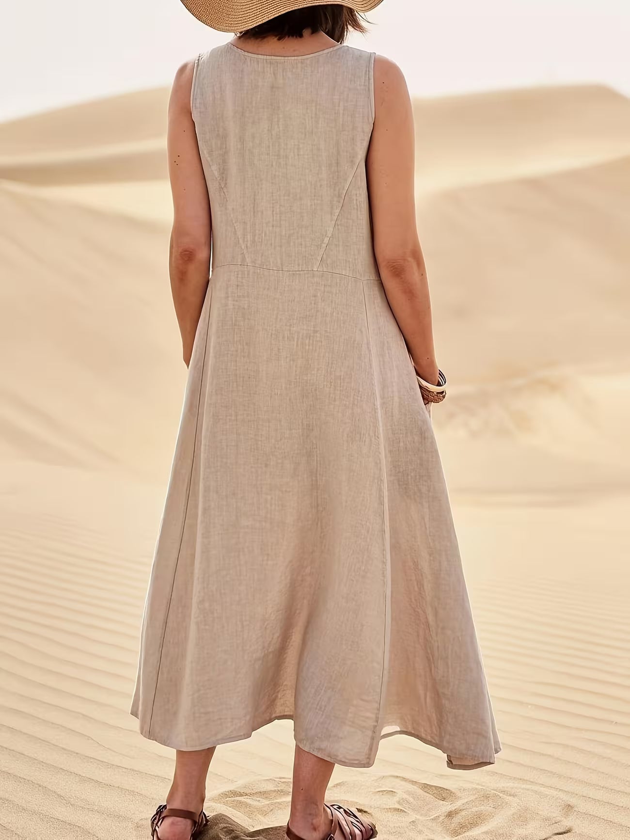 Women's Sleeveless A-line Midi Dress With Pockets