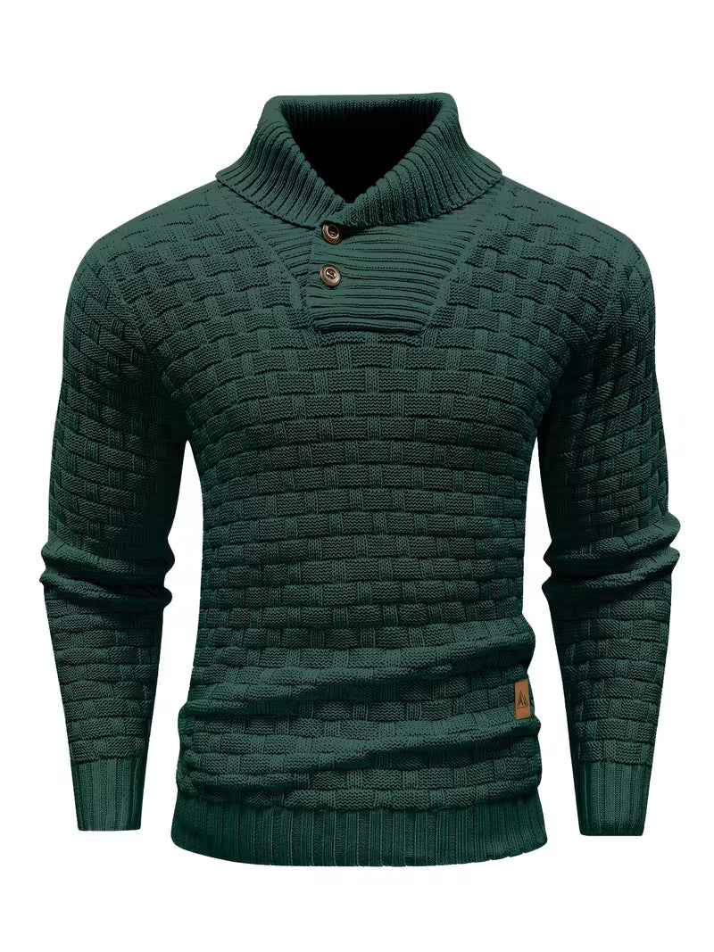 Men's Waffle Knit Button Front Casual Sweater Shirt
