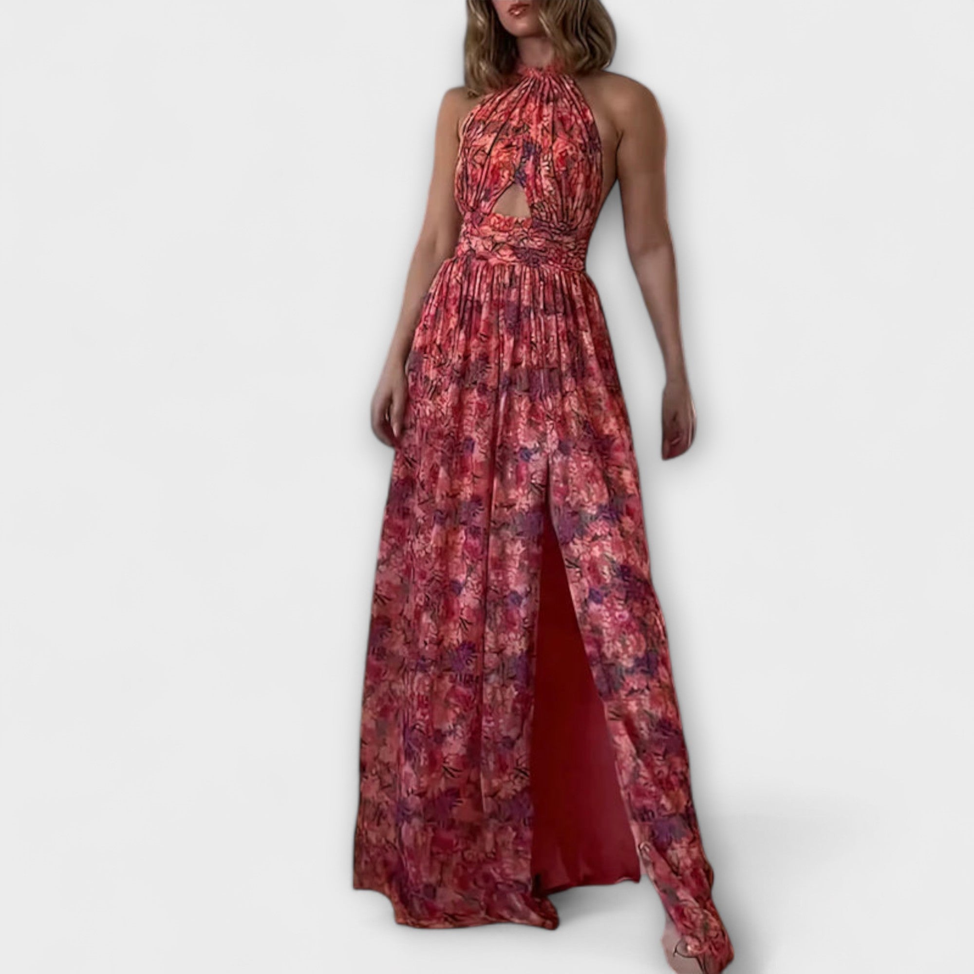 Backless Maxi Dress With Floral Pattern