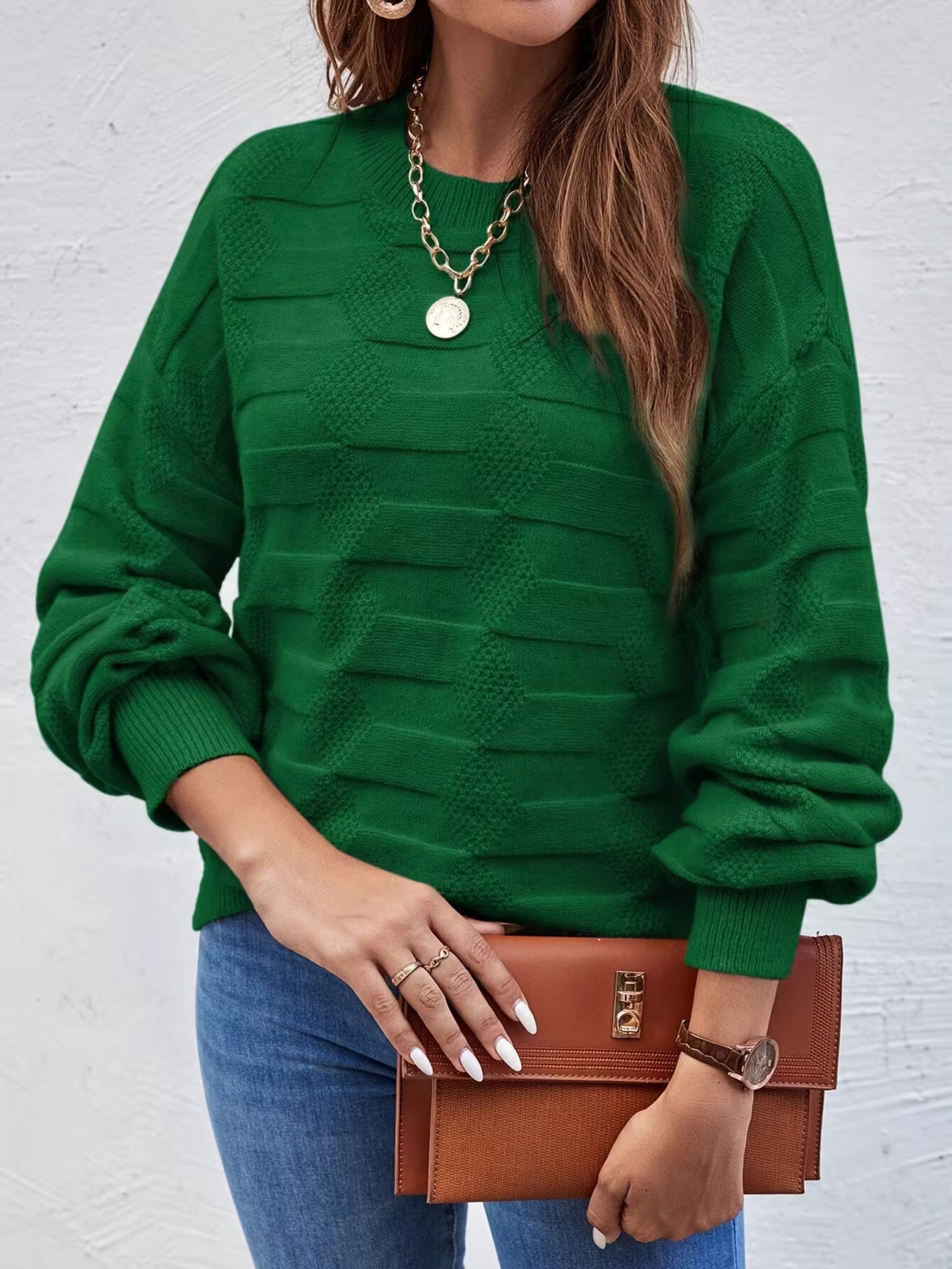 Women's Casual Crew Neck Long Sleeve Sweater Shirt
