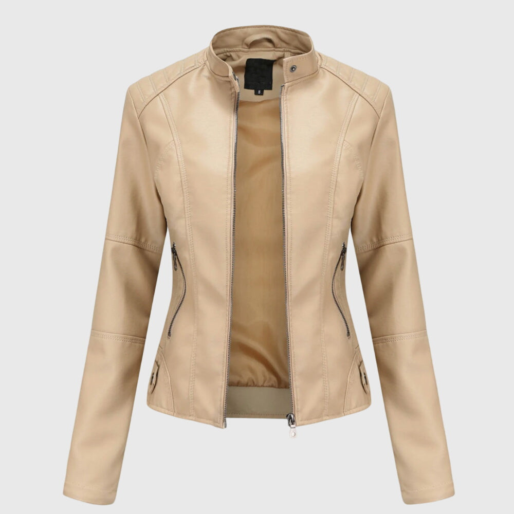 Women's Faux Leather Biker Jacket – Cropped Zip Up, Tailored Fit