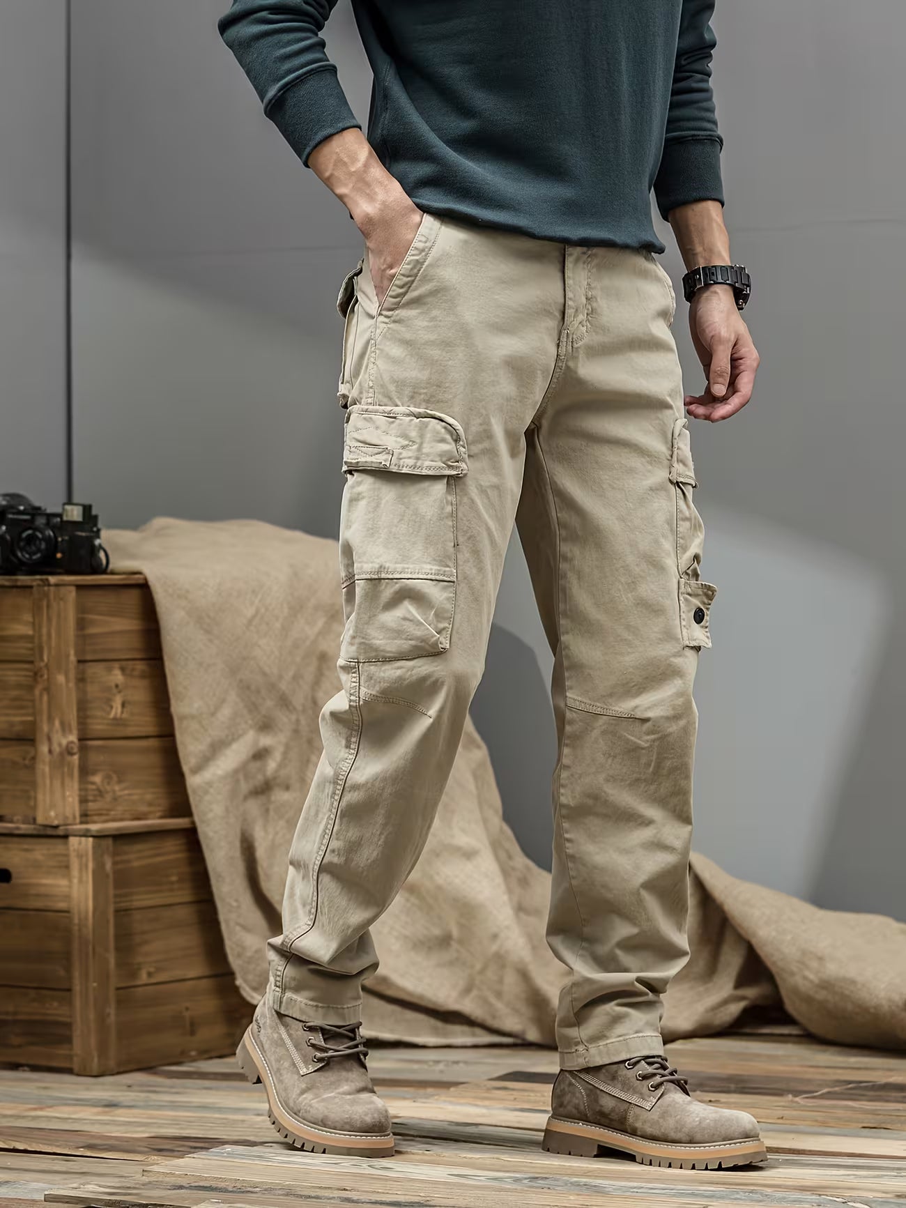 Men's Relaxed Straight-leg Cargo Pants Trousers
