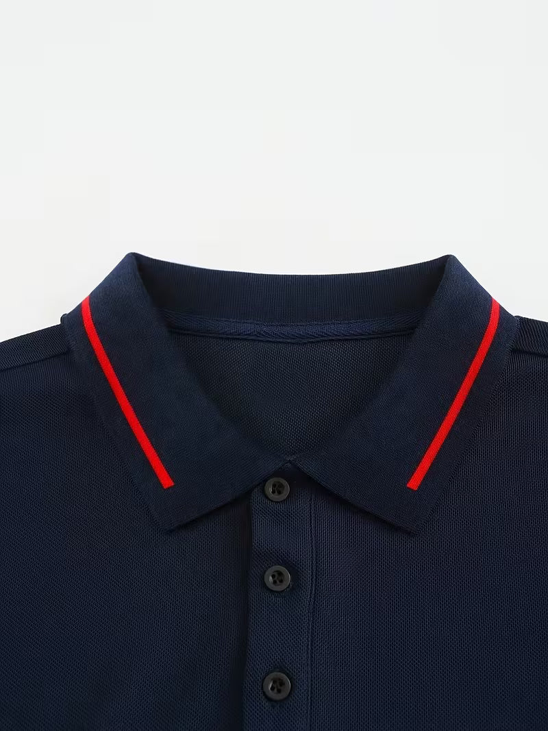 Men's Long Sleeve Rib-detail Stretch Golf Shirt