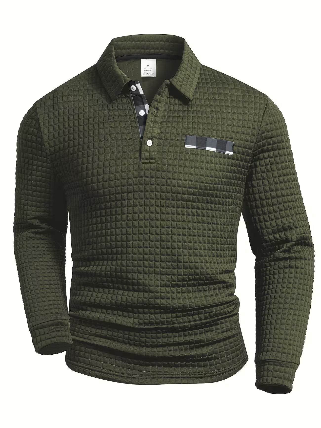 Men's Textured Grid Print Long Sleeve Lapel Shirt