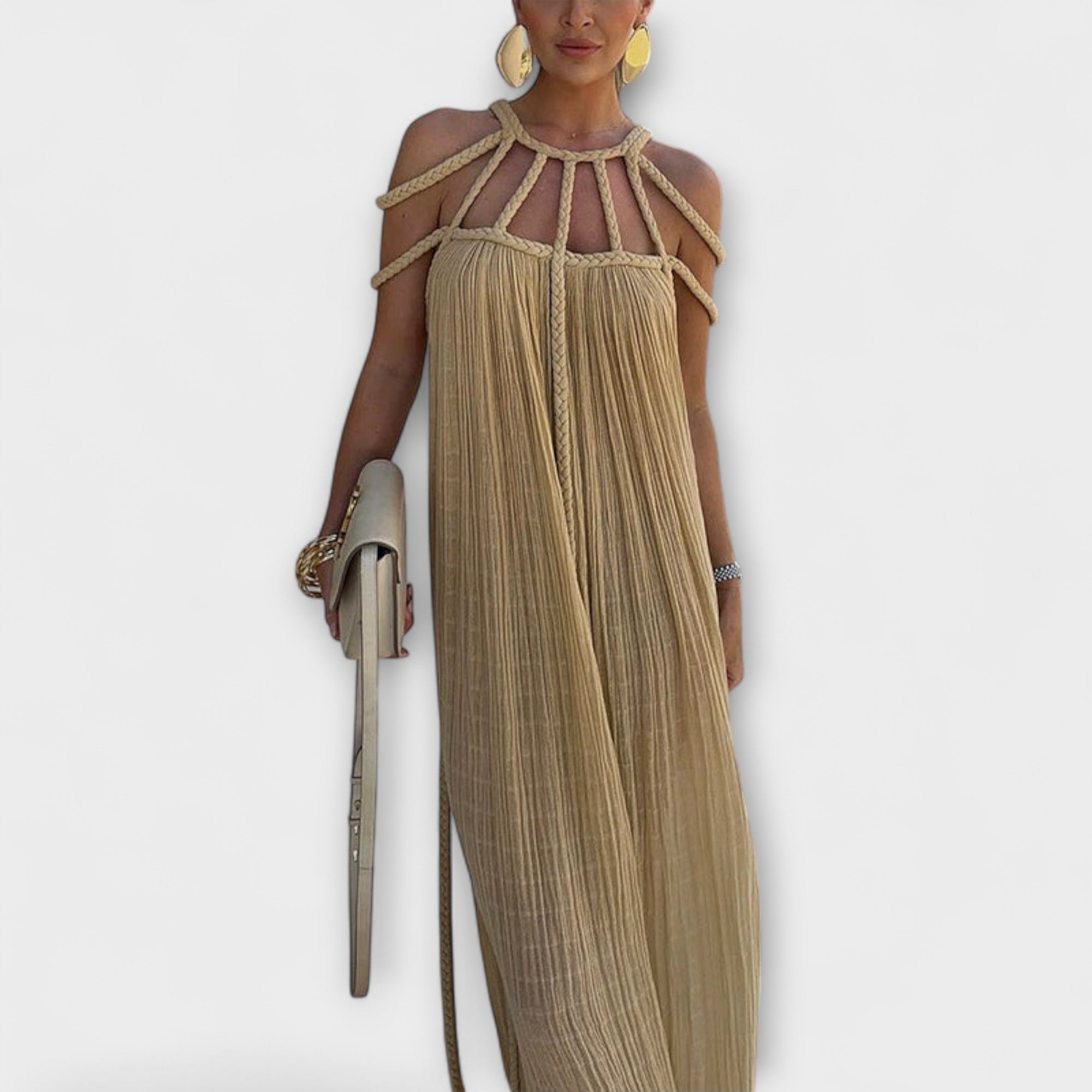 Chic Maxi Dress Made From Blend With Draped Straps