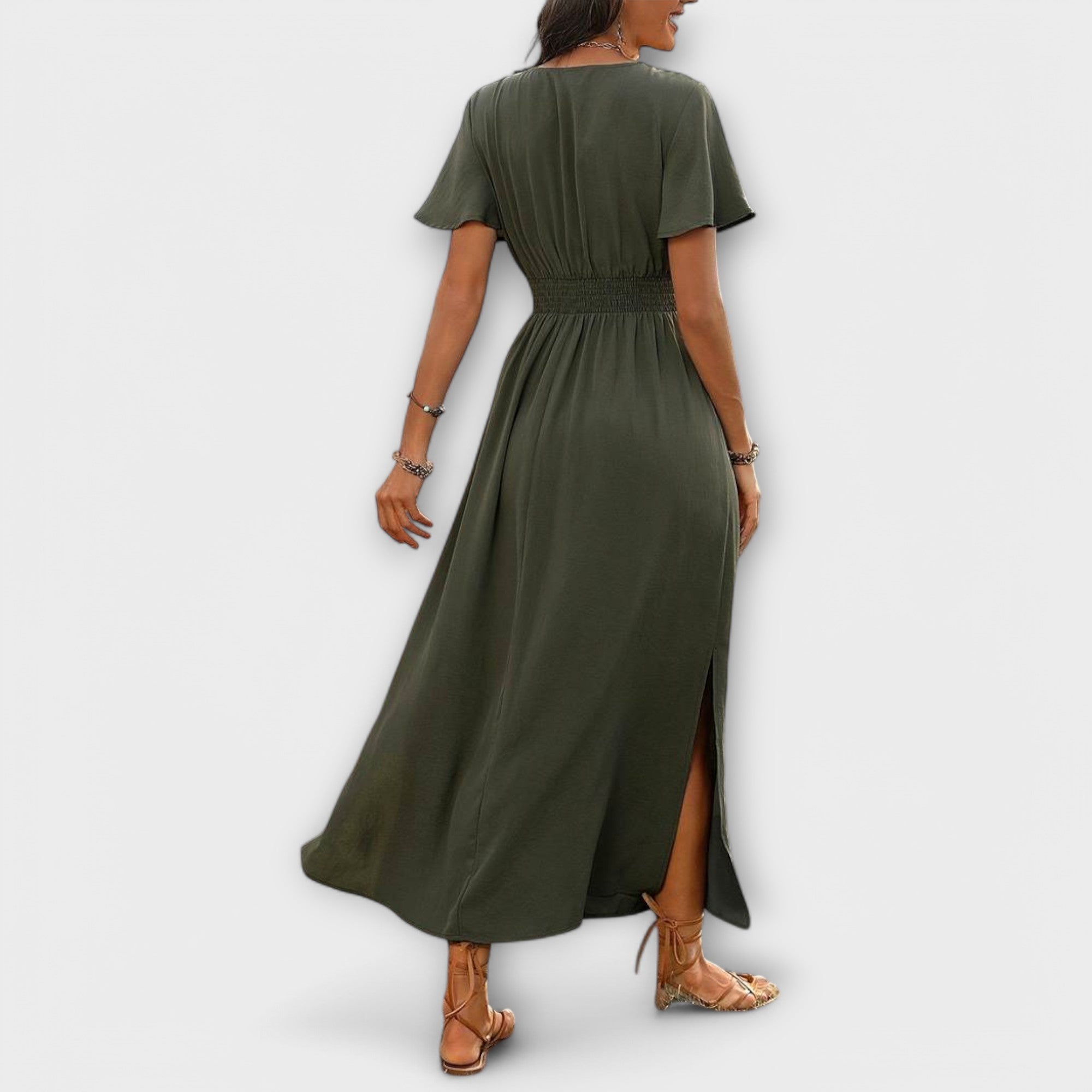 Elegant Boho Dress With V-Neck And Long Sleeves