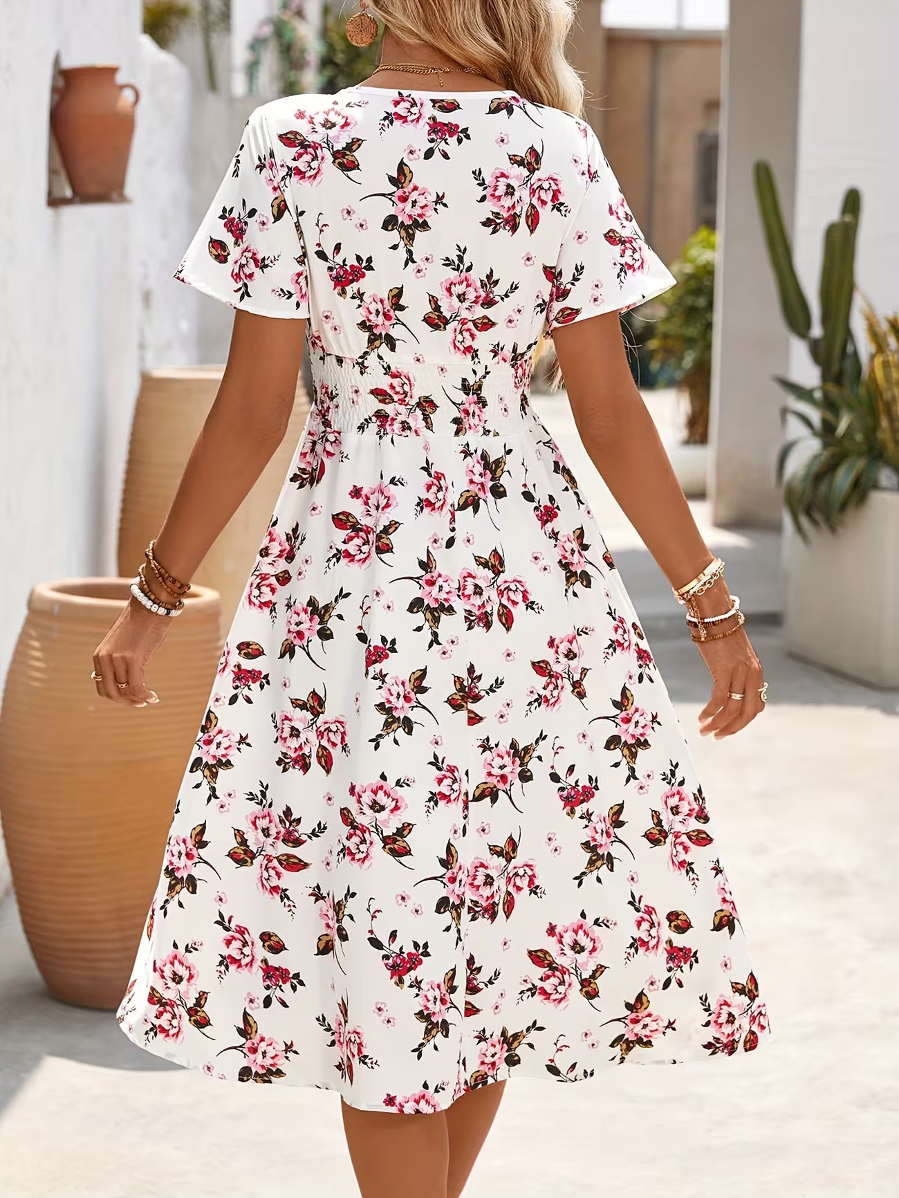 Women's Bohemian V-neck Short Sleeve Shirt Dress