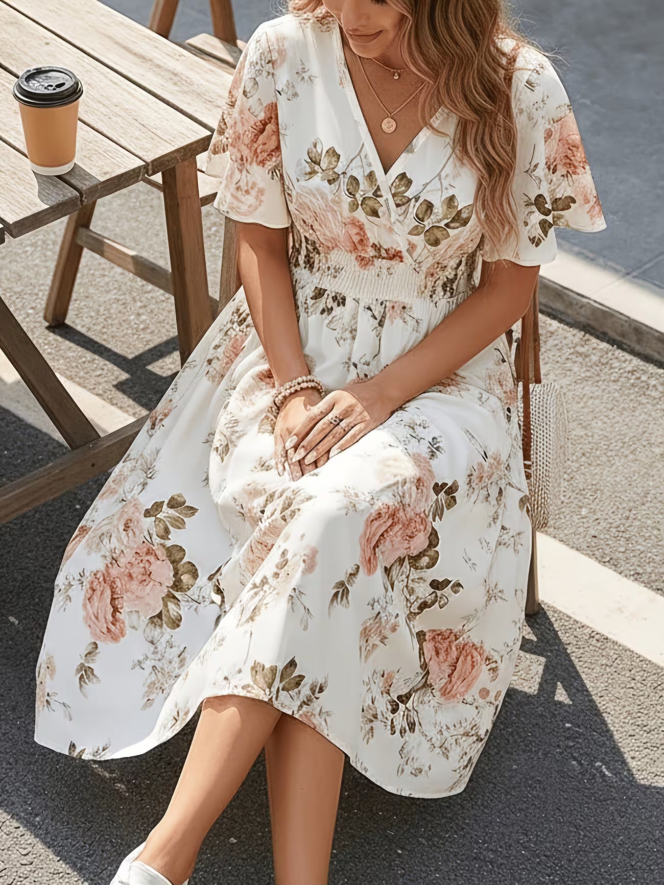 Women's Floral Wrap Waist Tie Midi Dress Trousers
